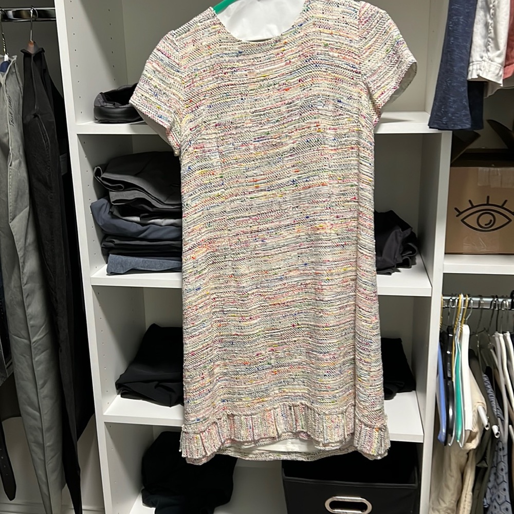 Sara Campbell colorful tweed dress! Size 12 amazing pleated detailing on bottom!